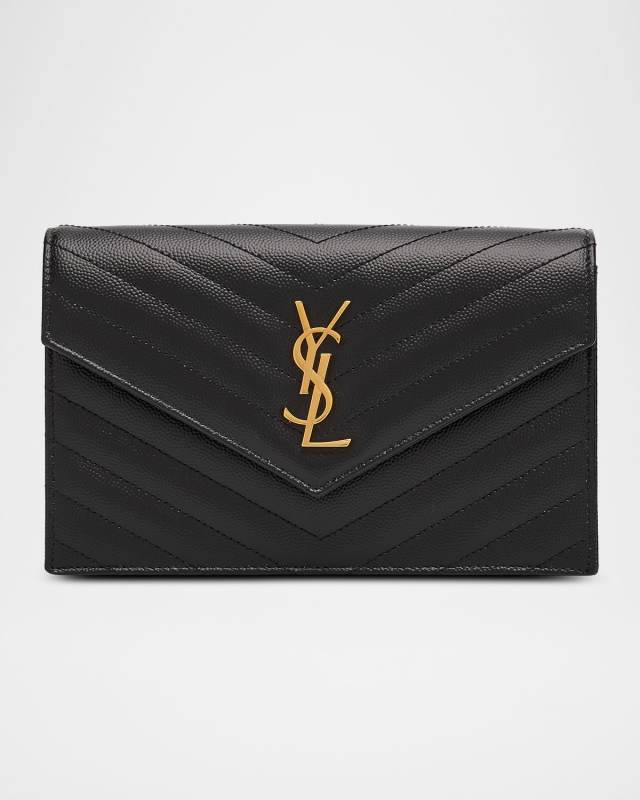 Small YSL Wallet on Chain in Grain Leather